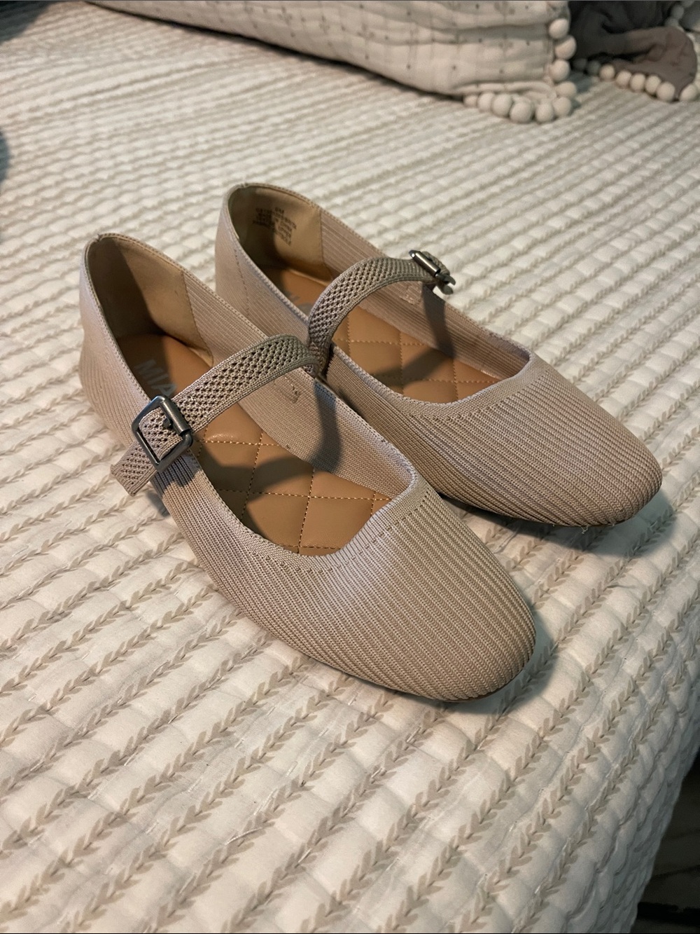 MIA Taupe Knit Mary Jane Flats with Buckle Strap